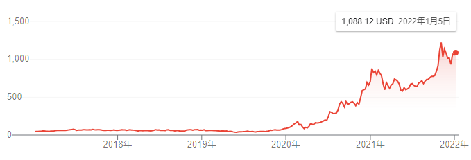 【出典】Google市場概説_テスラ株価推移